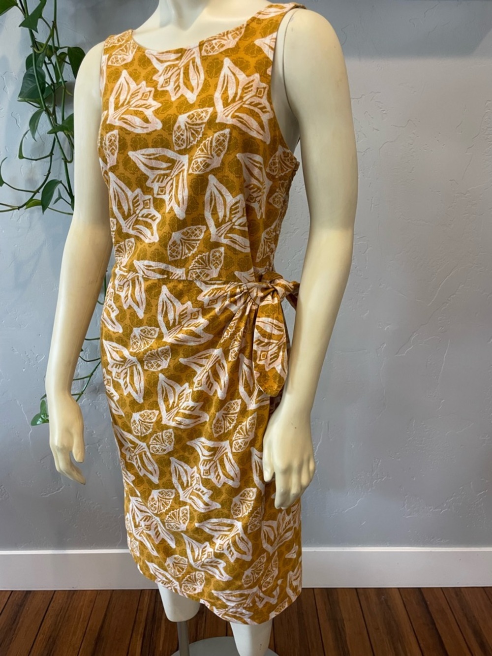 Patagonia “Pataloha” floral 100% organic cotton Mustard Floral Tie-Waist Dress 6